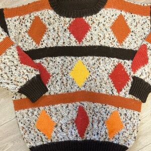 Hand-knit Oversized Geometric Sweater Eclectic Grandpa Core Cabincore